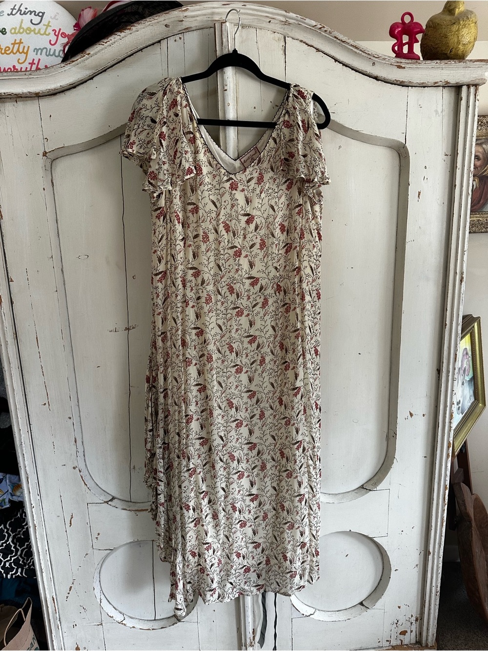 April Cornell Cream Midi Dress with Red Floral Print